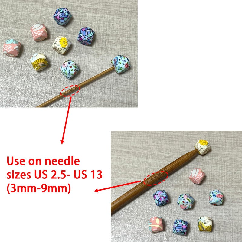 SPANSEE 8 PCS Hexagon Print Knitting Needle Stoppers, Knitting Needle End Caps, Stitch Stoppers, Fit Size 2.5-13 (3mm-9mm) Needles - Image 3
