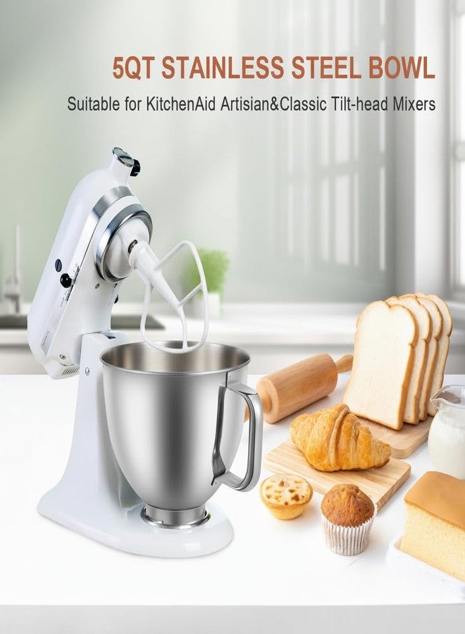 Vietora Eud 5 Quart Stainless Steel Mixer Bowl Compatible with KitchenAid 4.5 & 5 QT Tilt-Head Stand Mixers, Durable KitchenAid Replacement Bowl, Mixer Accessories for Baking & Cooking - Image 2