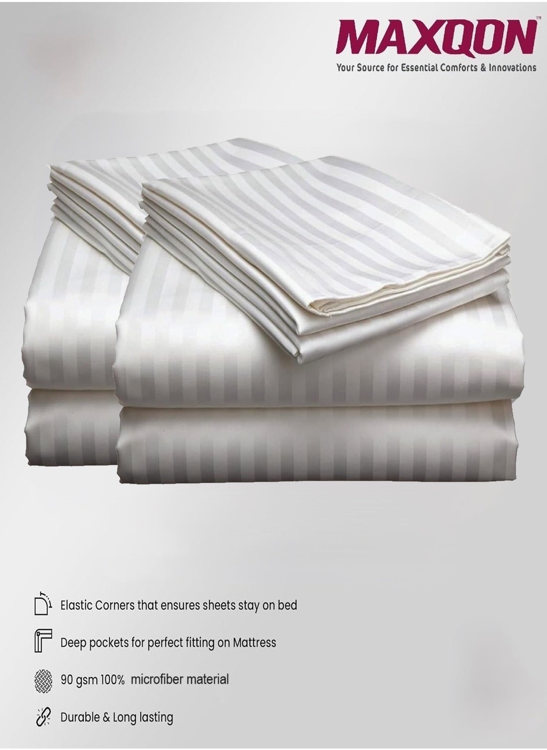 MAXQON 2-Set Fitted Bed Sheets +  Pillow Covers, King/Queen/Double/Single Sizes, Color White 