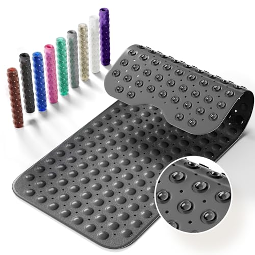 Krussier Non-Slip Bath Tub Mat, 39x16 Inch Extra Large Shower Mat with Drain Holes & Suction Cups, Machine Washable, Black - Image 1