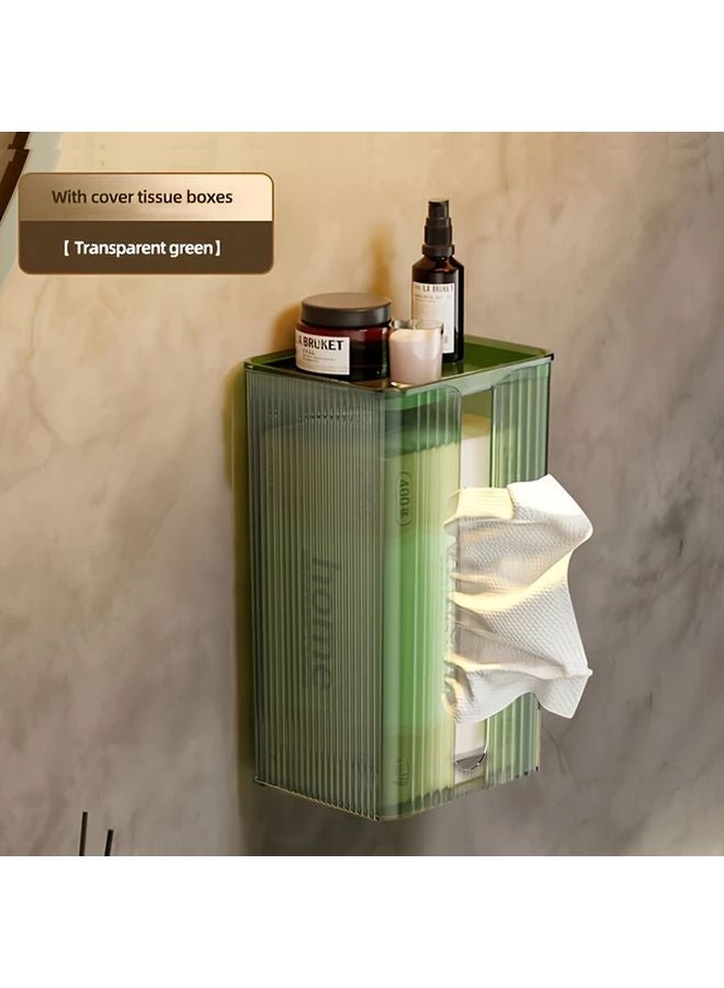 Translucent Green Wall Mounted Toilet Paper Holder Large Capacity Bathroom Tissue Storage Box - Image 1
