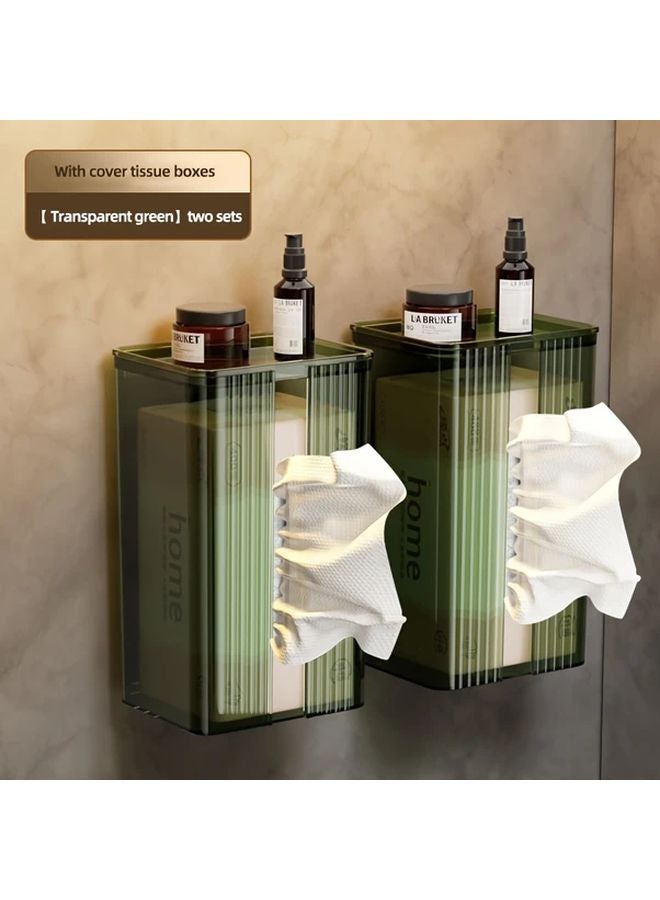 Translucent Green Wall Mounted Toilet Paper Holder Large Capacity Bathroom Tissue Storage Box - Image 5