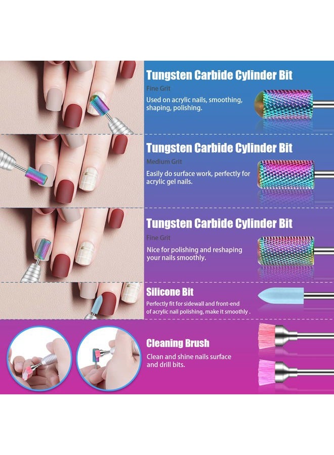 Depvko 25Pcs Nail Drill Bits Set with Pink Holder and 50Pcs 8 Colors Sanding Bands, Tungsten Carbide Ceramic Diamond 3/32 inch Nail Drill Bits Remove Acrylic Poly Nail Gel Nail Polish - Image 4