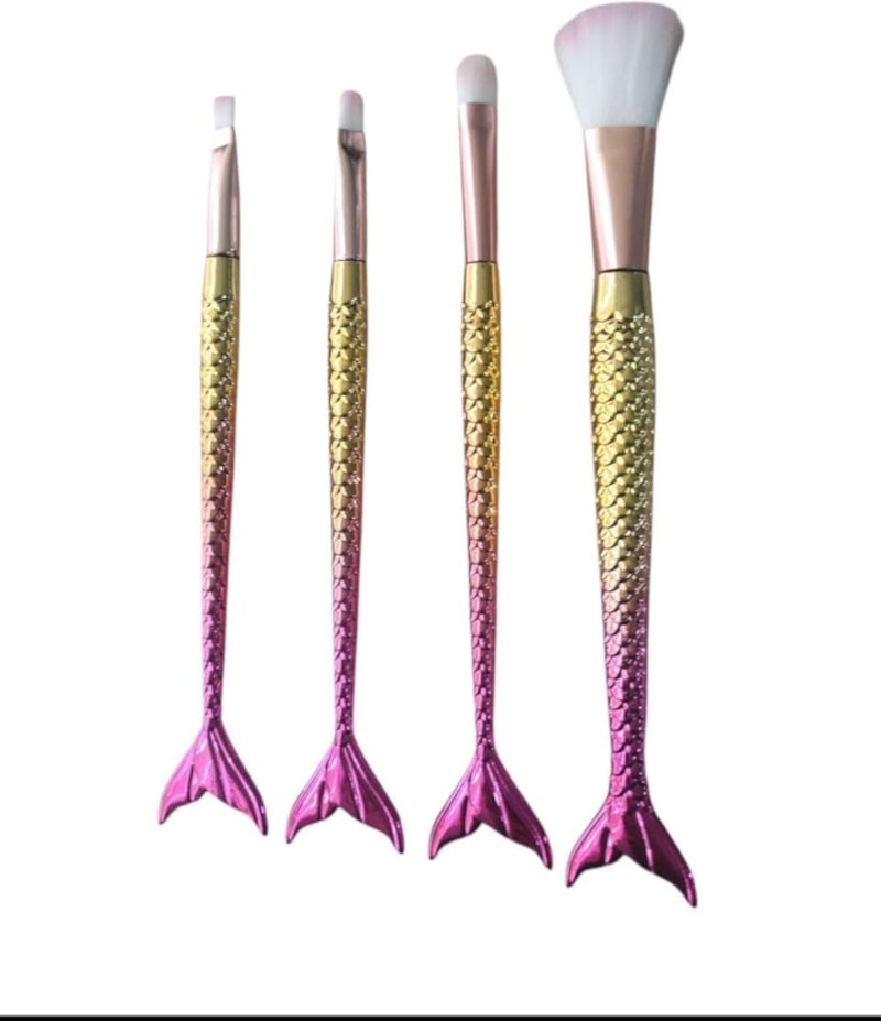 4-Piece Colorful Fishtail Makeup Brush Set, Foundation, Eyebrow, Eyeliner, Blush, and Concealer Brushes, Elegant Makeup Tool Kit for Women and Girls. (multi, 1, Piece)