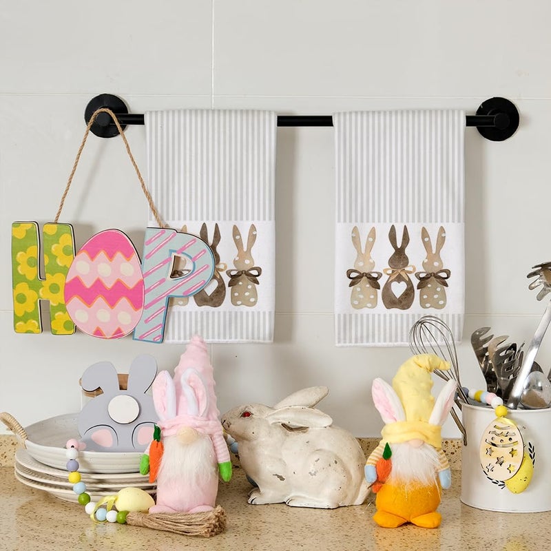 ARKENY Easter Kitchen Towels Set of 2,Beige Bunny Dish Towels 18x26 Inch Drying Dishcloth,Farmhouse Home Seasonal Spring Decorations AD220 - Image 2