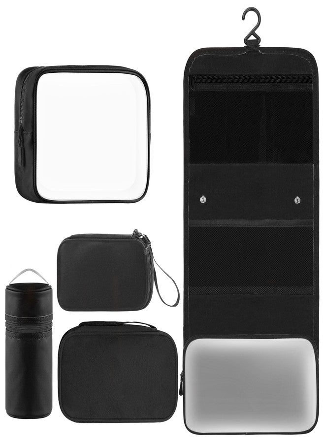 Toncoke Travel Toiletry Bag Set, Hanging Toiletry Bag Premium Faux Leather, Toiletry Bag for Women & Men, Travel Essentials Makeup Bag Water-resistant, Black - Image 1