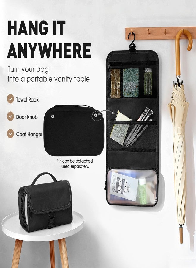 Toncoke Travel Toiletry Bag Set, Hanging Toiletry Bag Premium Faux Leather, Toiletry Bag for Women & Men, Travel Essentials Makeup Bag Water-resistant, Black - Image 2