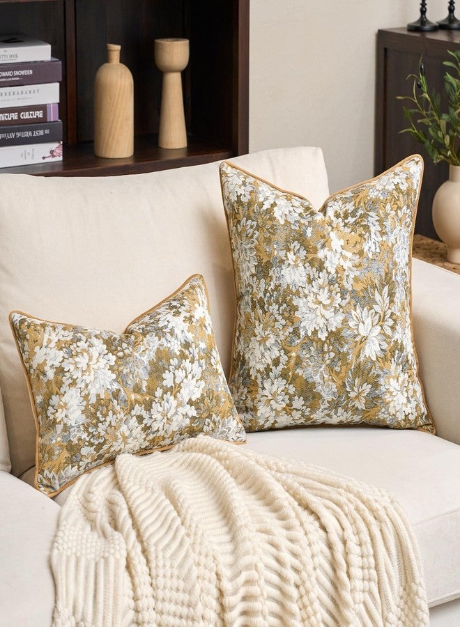 Alerfa Yellow Neutral Floral Pillow Cover 12 x 20 Inch, Vintage Chenille Rectangle Couch Pillow Cover Soft Decorative Farmhouse Accent Pillowcase for Living Room Bedroom - Image 4