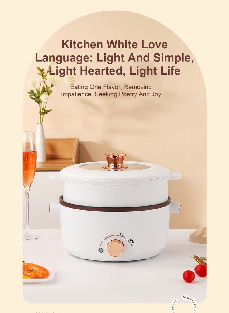 ET-LIFE Electric Hot Pot with Steamer, 4L Multifunctional Non-Stick Electric Cooker Egg Cooker, for Stir Fry/Stew/Steam, Perfect for Noodles/Soup/Egg/Oatmeal 1000W SC-28OD White - Image 2