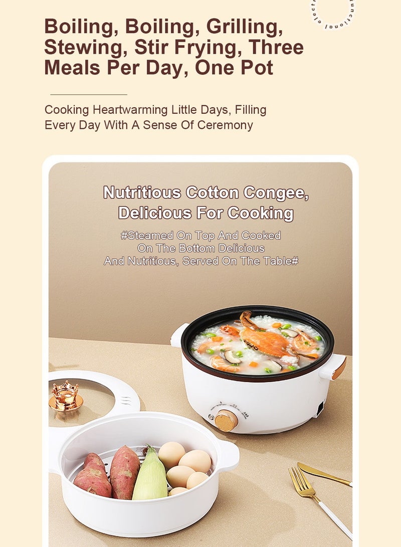 ET-LIFE Electric Hot Pot with Steamer, 4L Multifunctional Non-Stick Electric Cooker Egg Cooker, for Stir Fry/Stew/Steam, Perfect for Noodles/Soup/Egg/Oatmeal 1000W SC-28OD White - Image 5