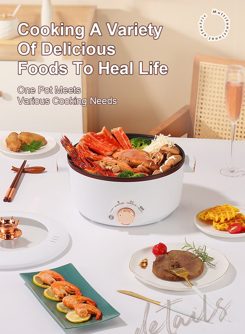 ET-LIFE Electric Hot Pot with Steamer, 4L Multifunctional Non-Stick Electric Cooker Egg Cooker, for Stir Fry/Stew/Steam, Perfect for Noodles/Soup/Egg/Oatmeal 1000W SC-28OD White - Image 4