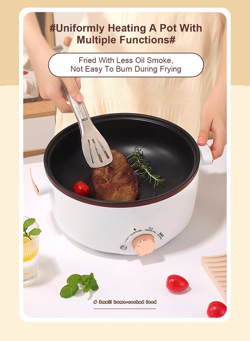 ET-LIFE Electric Hot Pot with Steamer, 4L Multifunctional Non-Stick Electric Cooker Egg Cooker, for Stir Fry/Stew/Steam, Perfect for Noodles/Soup/Egg/Oatmeal 1000W SC-28OD White - Image 3