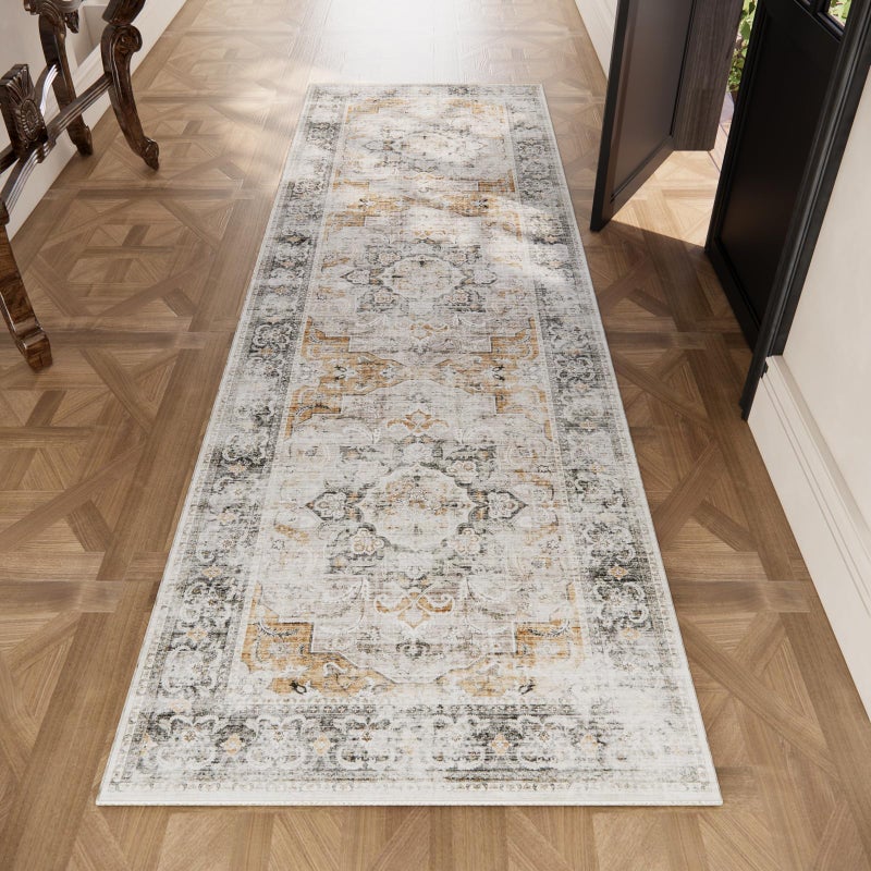 palohom Washable Runner Rug Non Slip: 2'6"x8' Kitchen Rug Runners Low Pile Soft Faux Wool Boho Distressed Floor Rug Non Shedding Carpet Runners for Hallways Entryway Bedroom Living Room Farmhouse Indoor - Image 5