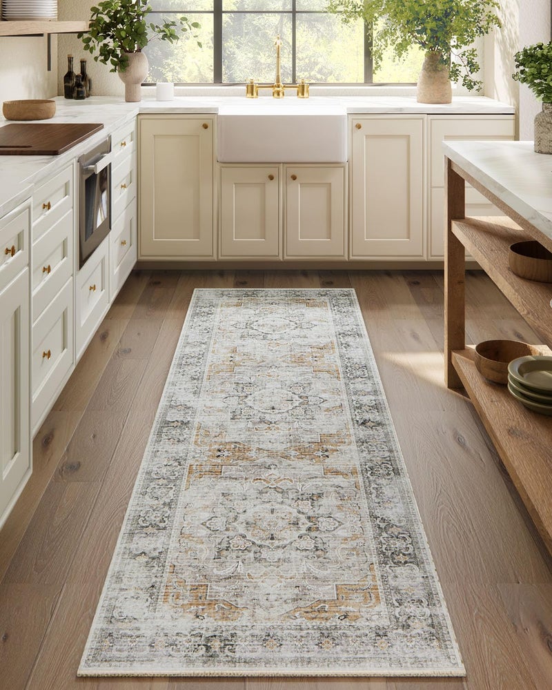 palohom Washable Runner Rug Non Slip: 2'6"x8' Kitchen Rug Runners Low Pile Soft Faux Wool Boho Distressed Floor Rug Non Shedding Carpet Runners for Hallways Entryway Bedroom Living Room Farmhouse Indoor - Image 1