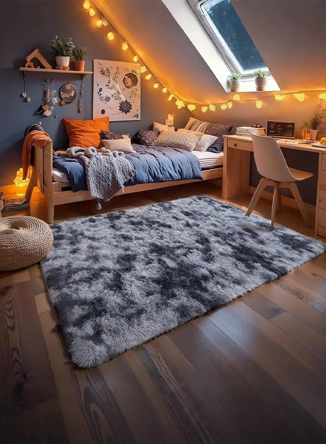 XiuWoo Soft Fluffy Shaggy Rug for Bedroom or Living Room – Tie-Dye Plush Carpet, Washable & Non-Slip, Ideal for Kids, Baby Nursery and Small Spaces (Multicolor) - Image 5