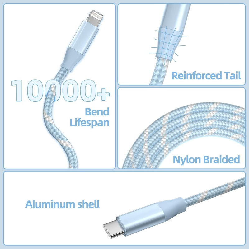 GHEREL USB C to Lightning Cable 3 Pack 6FT Apple MFi Certified iPhone Fast Charger Fast Charging Type c to Lightning Cable for iPhone 14 13 12 11 Pro Max Xr Xs 8 and More - Image 4