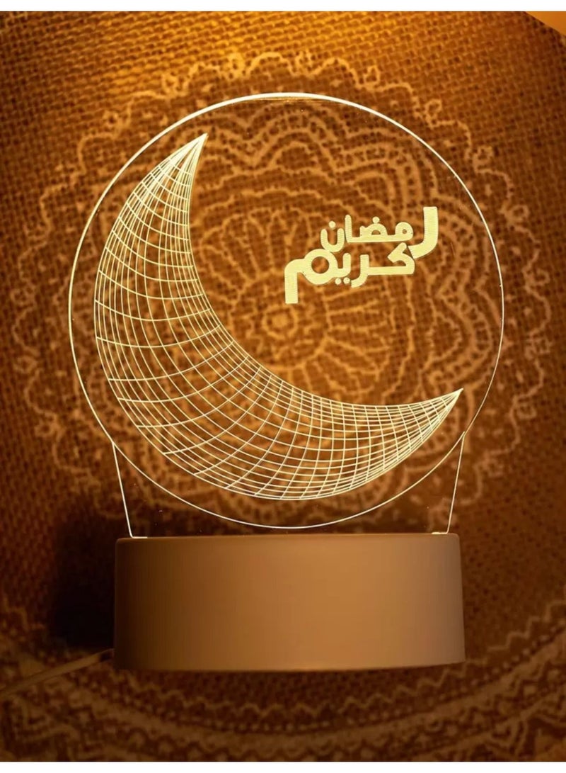 مصباح ديكور LED بتصميم هلال رمضان مع عبارة رمضان كريم – زينة رمضانية بإضاءة دافئة - Image 2
