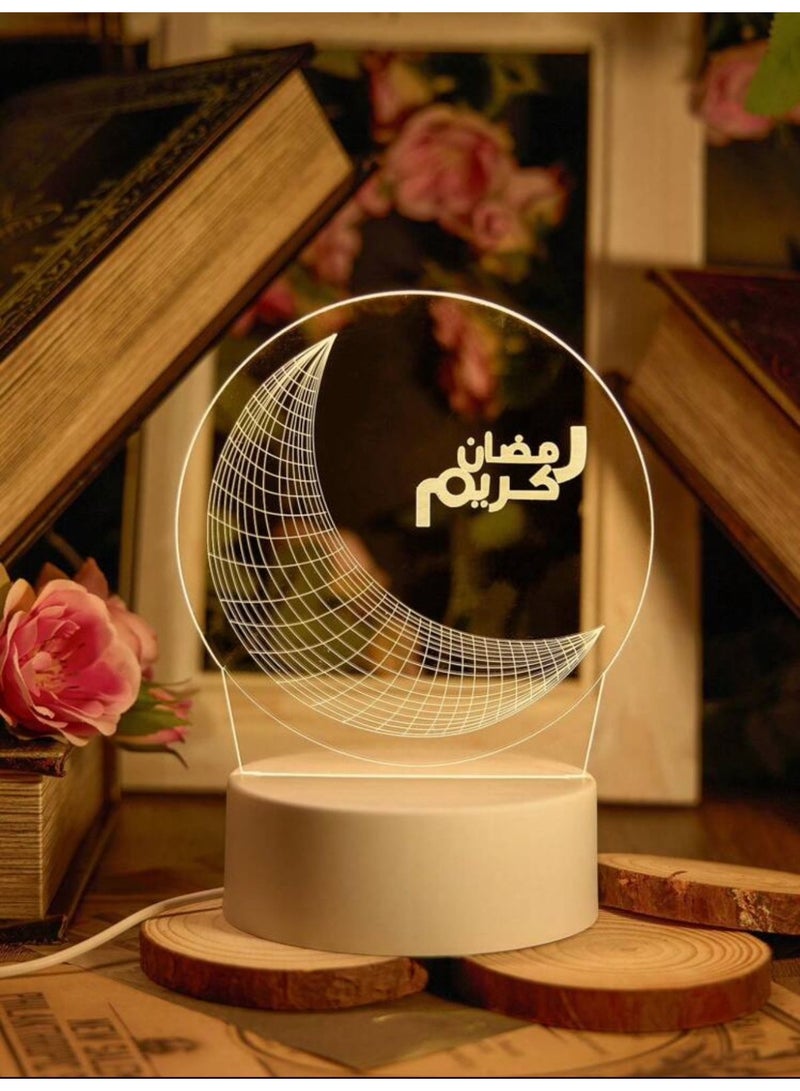 مصباح ديكور LED بتصميم هلال رمضان مع عبارة رمضان كريم – زينة رمضانية بإضاءة دافئة - Image 3