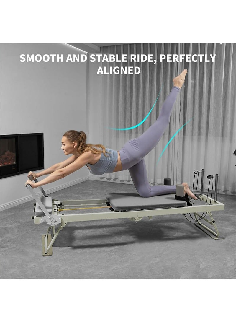 Yoawllty Pilates Reformer, Foldable Pilates Machine with Dual Resistance- Springs and Cords for Home Use and Gym Workout, Suitable for Advanced and Beginners(Grey)  - Image 2