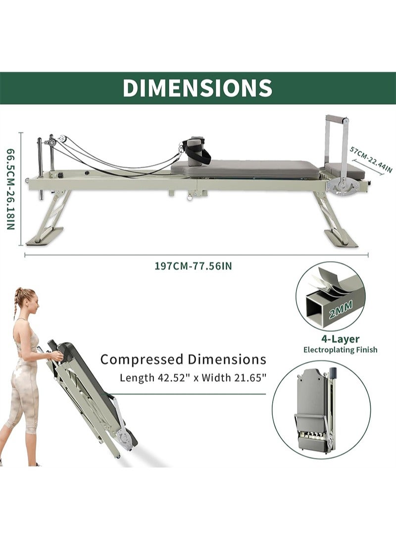 Yoawllty Pilates Reformer, Foldable Pilates Machine with Dual Resistance- Springs and Cords for Home Use and Gym Workout, Suitable for Advanced and Beginners(Grey)  - Image 5