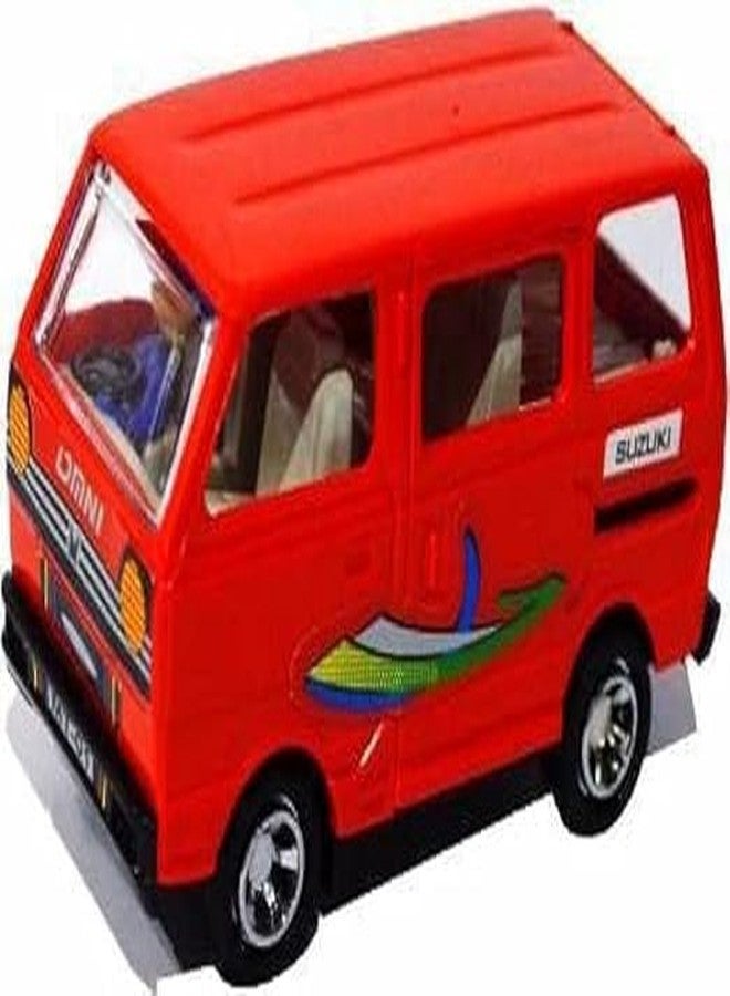 TECHZAGE Pull Back Plastic Multicolor Maruti Omni Van Car Toy with Openable Door Feature for Kids | Miniature Scaled Models Toy (Pack of 1 (Red) - Image 1