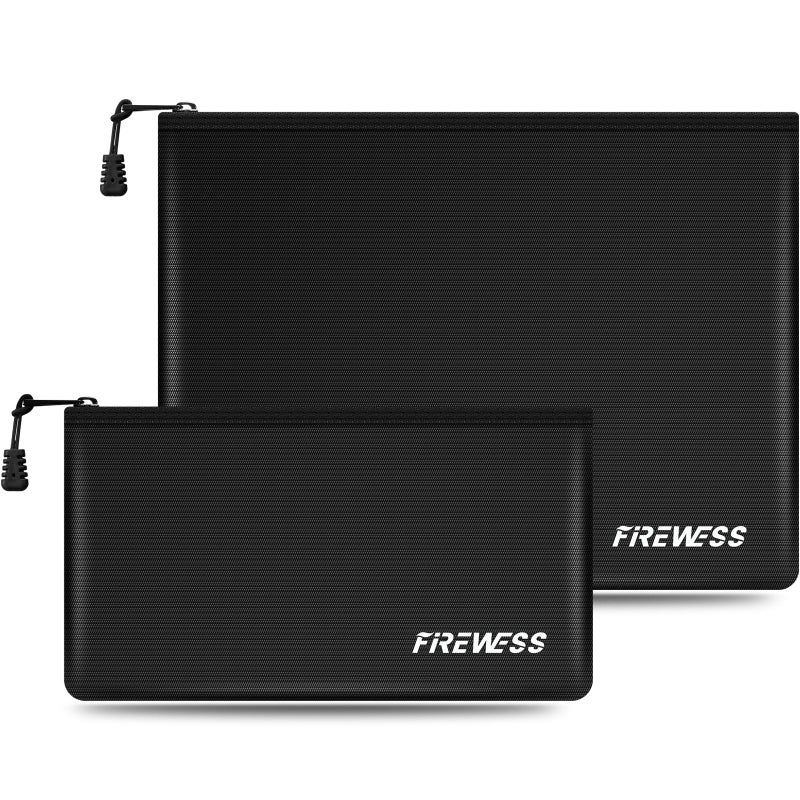 FIREWESS Fireproof Document Bag -2 Pack 13.4"x10" and 11"x6" Non-itchy Fireproof Money Bag, Waterproof Zipper holder for Valuables, Fire & Water Resistant Safe Pouch for File,Cash,Passport,Keys - Image 1