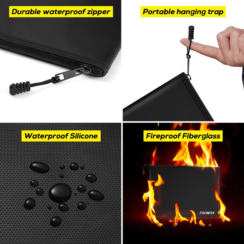 FIREWESS Fireproof Document Bag -2 Pack 13.4"x10" and 11"x6" Non-itchy Fireproof Money Bag, Waterproof Zipper holder for Valuables, Fire & Water Resistant Safe Pouch for File,Cash,Passport,Keys - Image 3