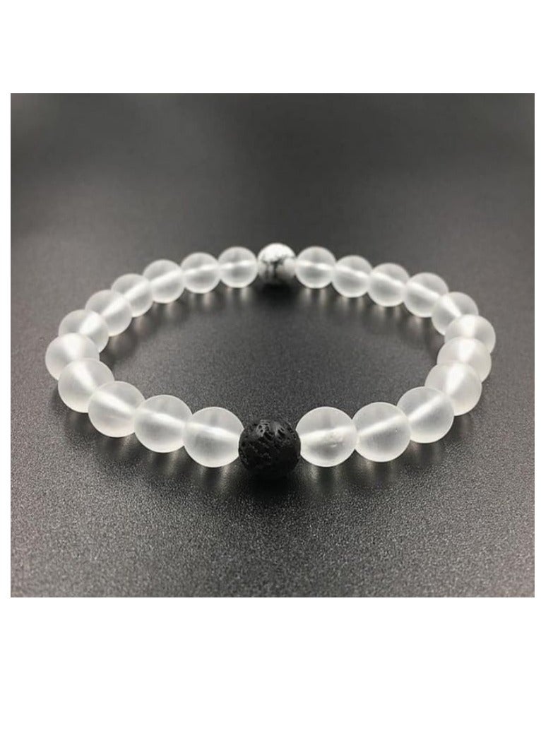 RA accessories Unisex Bracelet Of  Transparent Onyx & Black Lava and Off White Turquoise - Image 1