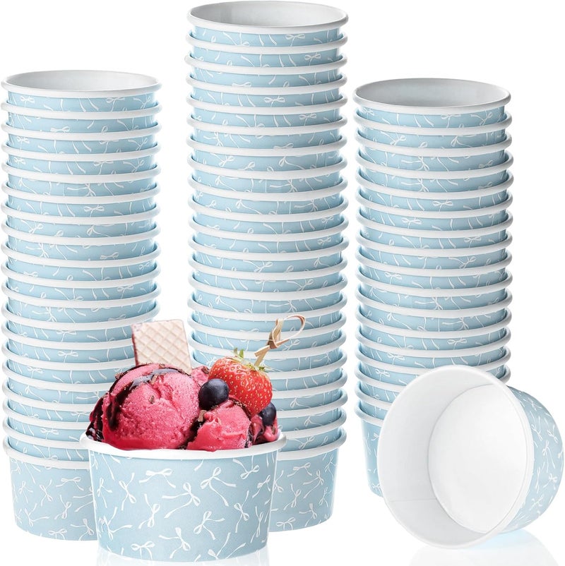 Maxdot 3 oz Bow Treat Snack Cups 60 Pcs Dessert Cups Disposable Ice Cream Dessert Bowls, Paper Yogurt Bowls, for Hot and Cold Foods, Suitable for Gelato or Mousse (Blue) - Image 1