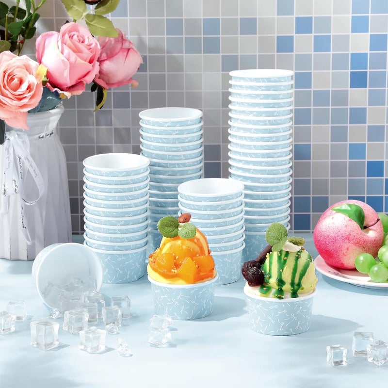 Maxdot 3 oz Bow Treat Snack Cups 60 Pcs Dessert Cups Disposable Ice Cream Dessert Bowls, Paper Yogurt Bowls, for Hot and Cold Foods, Suitable for Gelato or Mousse (Blue) - Image 4
