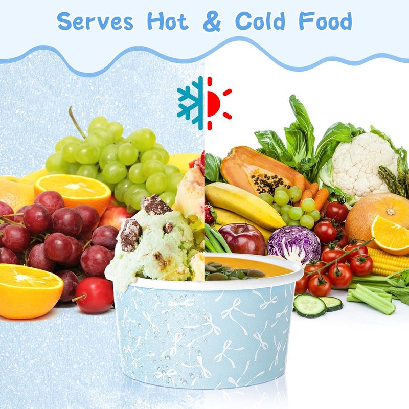 Maxdot 3 oz Bow Treat Snack Cups 60 Pcs Dessert Cups Disposable Ice Cream Dessert Bowls, Paper Yogurt Bowls, for Hot and Cold Foods, Suitable for Gelato or Mousse (Blue) - Image 5