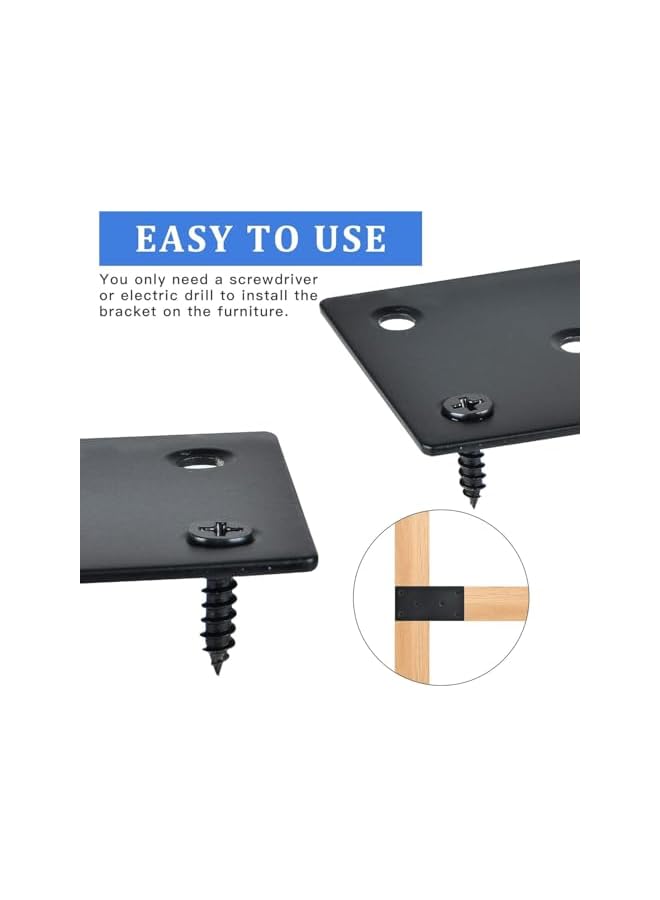 promass Metal Bracket, 8 PCS Joining Fixing Bracket for Wood, Shelves, Cabinet, Black Flat Mending Plate with 48 PCS Mounting Screws, Stainless Steel Flat Brackets with Holes - Image 3