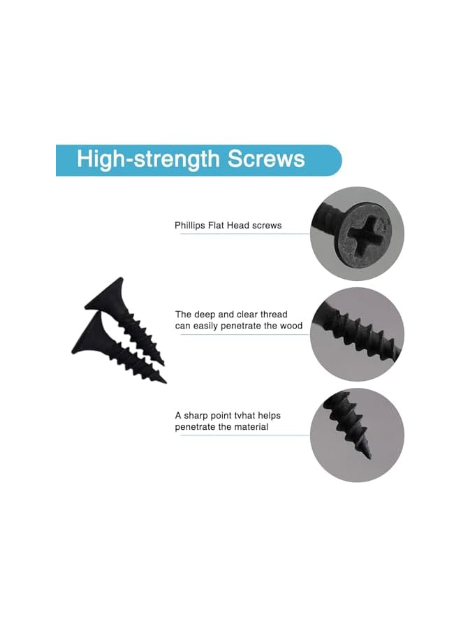 promass Metal Bracket, 8 PCS Joining Fixing Bracket for Wood, Shelves, Cabinet, Black Flat Mending Plate with 48 PCS Mounting Screws, Stainless Steel Flat Brackets with Holes - Image 2