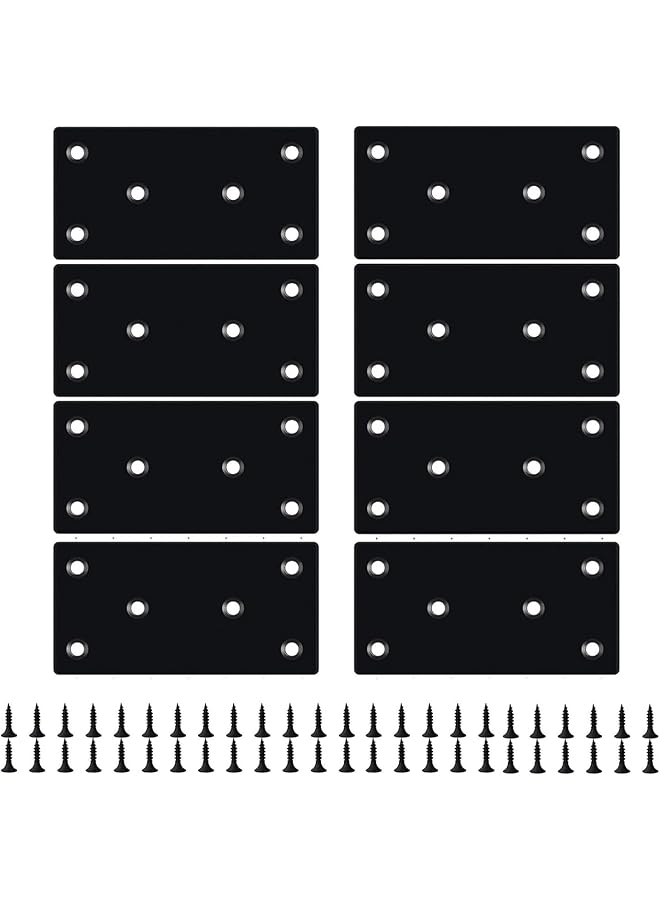 promass Metal Bracket, 8 PCS Joining Fixing Bracket for Wood, Shelves, Cabinet, Black Flat Mending Plate with 48 PCS Mounting Screws, Stainless Steel Flat Brackets with Holes - Image 1