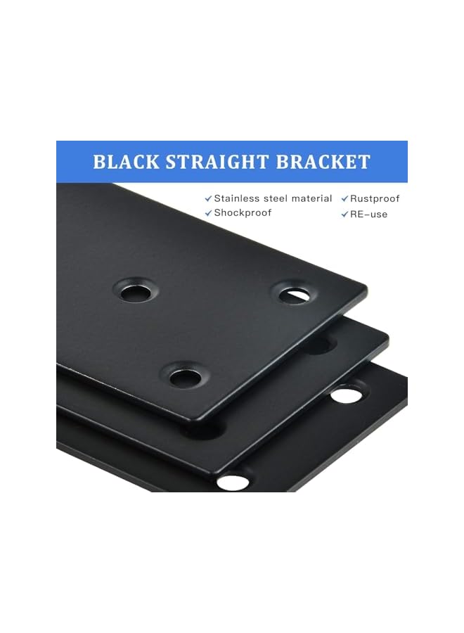 promass Metal Bracket, 8 PCS Joining Fixing Bracket for Wood, Shelves, Cabinet, Black Flat Mending Plate with 48 PCS Mounting Screws, Stainless Steel Flat Brackets with Holes - Image 5