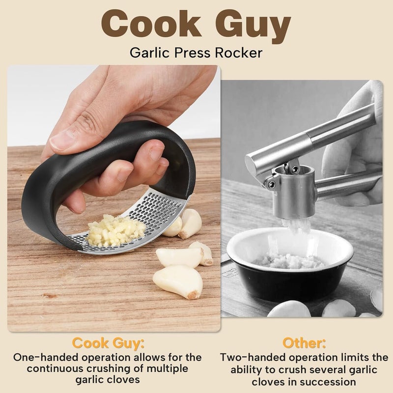 Cook Guy عصارة ثوم من الفولاذ المقاوم للصدأ 304 - عصارة ثوم فاخرة من الفولاذ المقاوم للصدأ - مفرمة ثوم مع مقبض مريح - Image 2