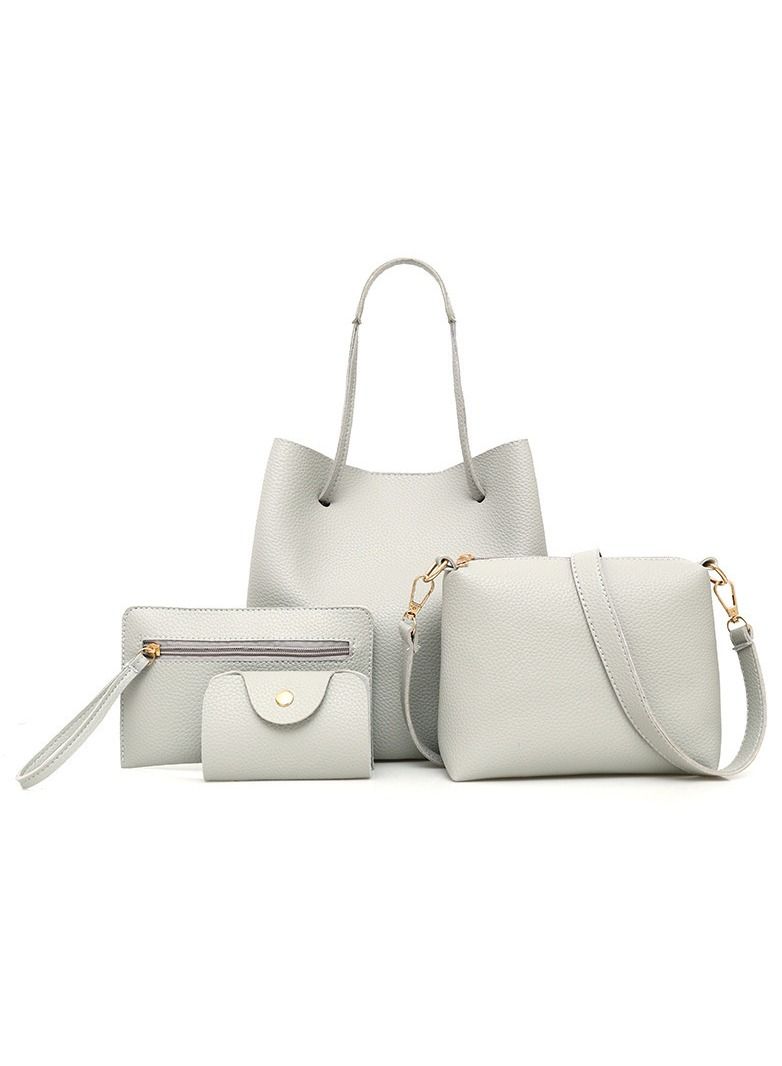 NIBEMINENT 4 Piece Leather Tote Bag Set Grey - Image 1