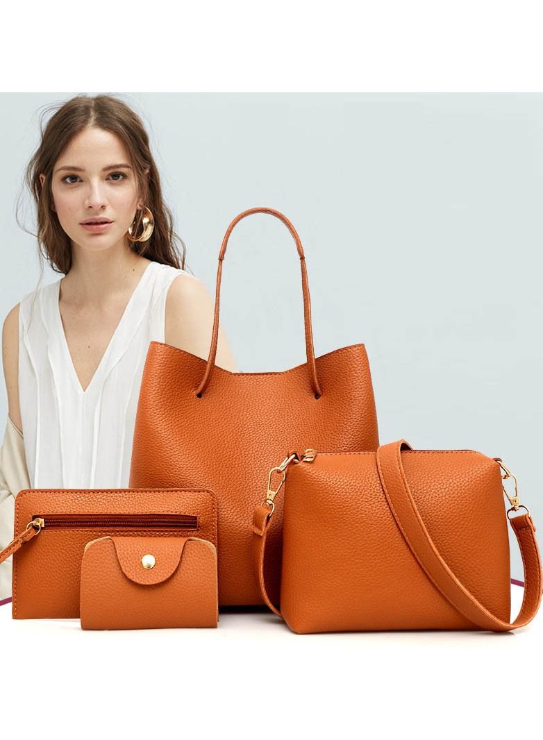 NIBEMINENT 4 Piece Leather Tote Bag Set Grey - Image 5