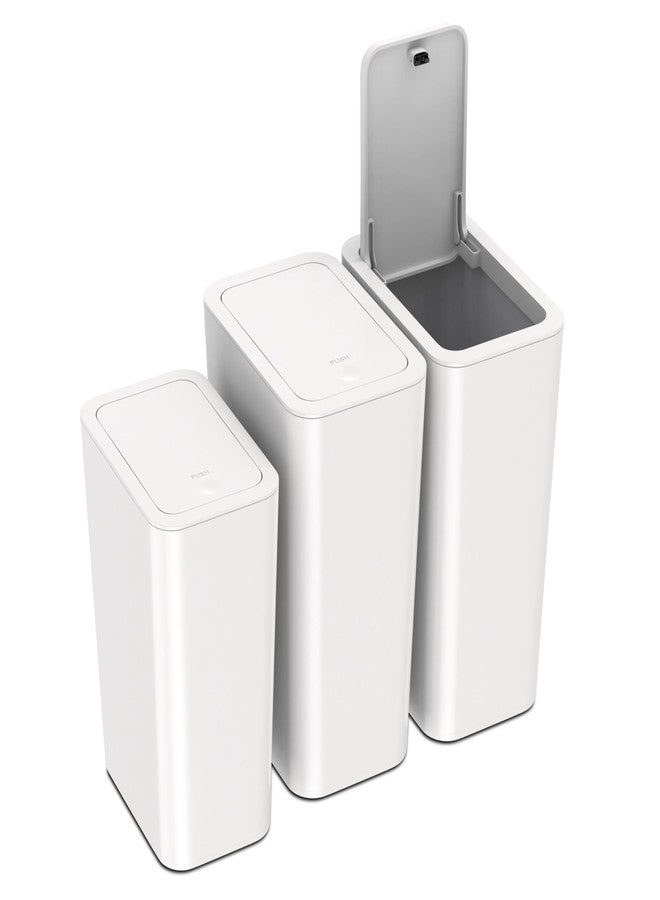 NetDot N. 3 Pack (2 of 4 Gal & 1 of 2.6 Gal) Small Trash Can with Lid,Bathroom Garbage Can with Pop-Up Lid,Waste Basket for Bathroom,Kitchen,Bedroom,Powder Room,Craft Room,Office,College (Off white) - Image 1