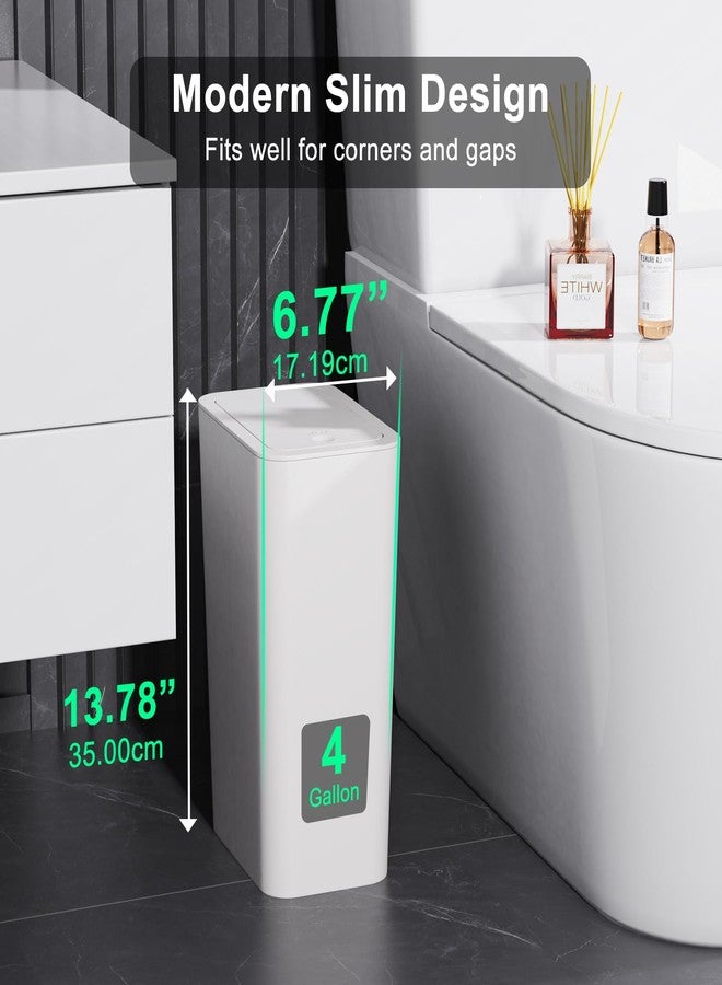 NetDot N. 3 Pack (2 of 4 Gal & 1 of 2.6 Gal) Small Trash Can with Lid,Bathroom Garbage Can with Pop-Up Lid,Waste Basket for Bathroom,Kitchen,Bedroom,Powder Room,Craft Room,Office,College (Off white) - Image 2
