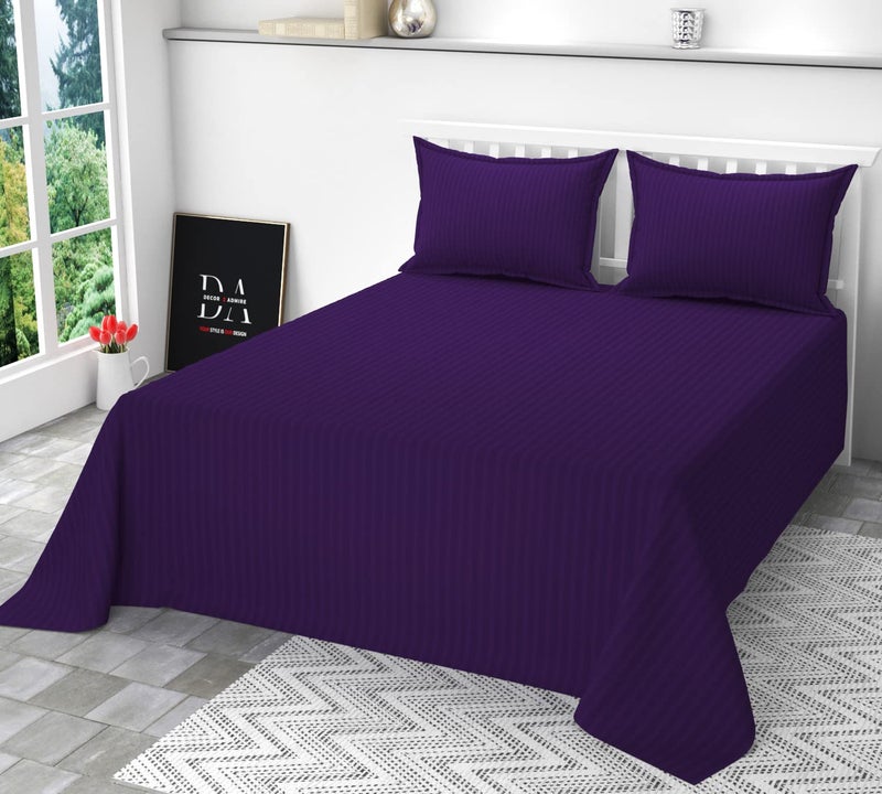 DECOR2ADMIRE 300TC Pure Cotton Plain Stripe King Size Double Bedsheet for Double Bed with Two Pillow Covers (King, Purple)(100 * 108 Inches) - Image 5
