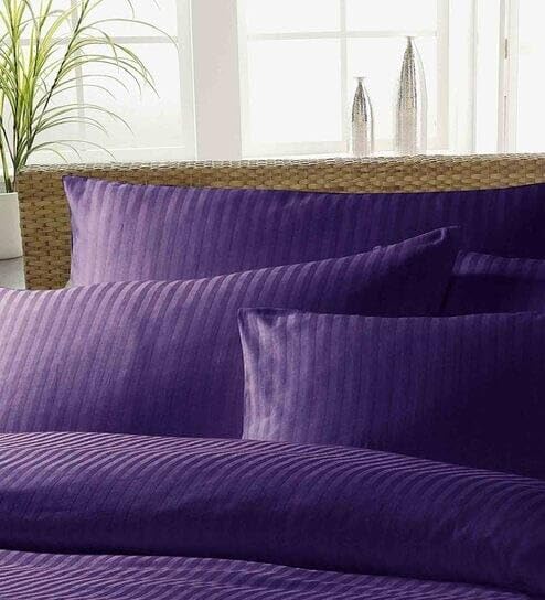 DECOR2ADMIRE 300TC Pure Cotton Plain Stripe King Size Double Bedsheet for Double Bed with Two Pillow Covers (King, Purple)(100 * 108 Inches) - Image 2