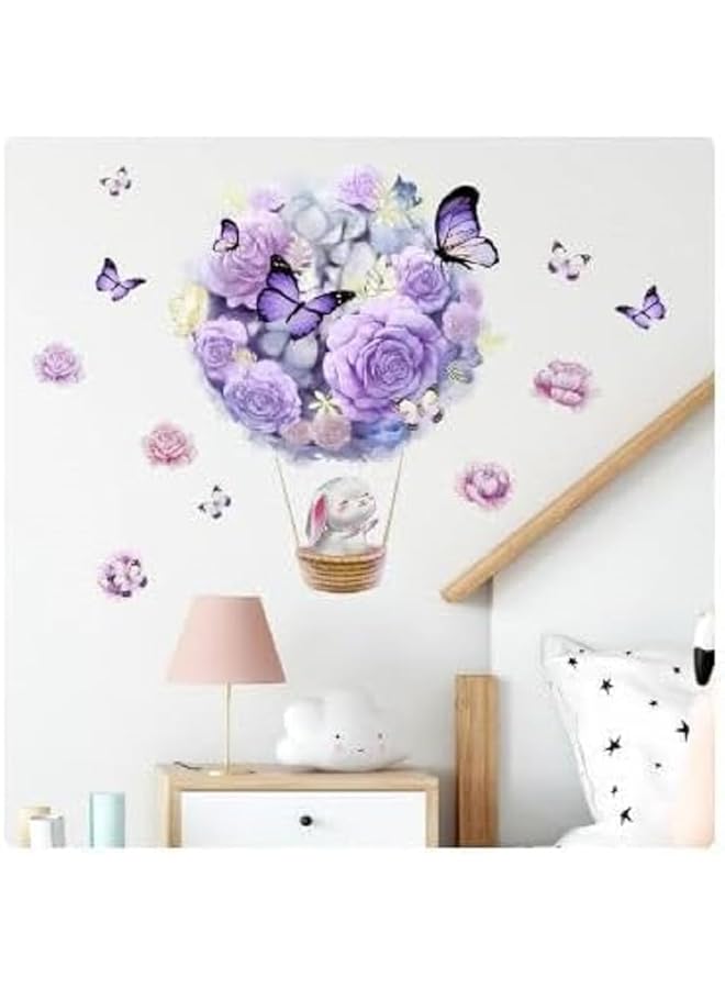 إيروريكس ملصقات حائط زهور أرجوانية على شكل فراشة وزهرة وملصقات حائط من الفينيل قابلة للإزالة واللصق لورق الحائط لغرفة المعيشة وغرفة الأطفال وغرفة اللعب - Image 1