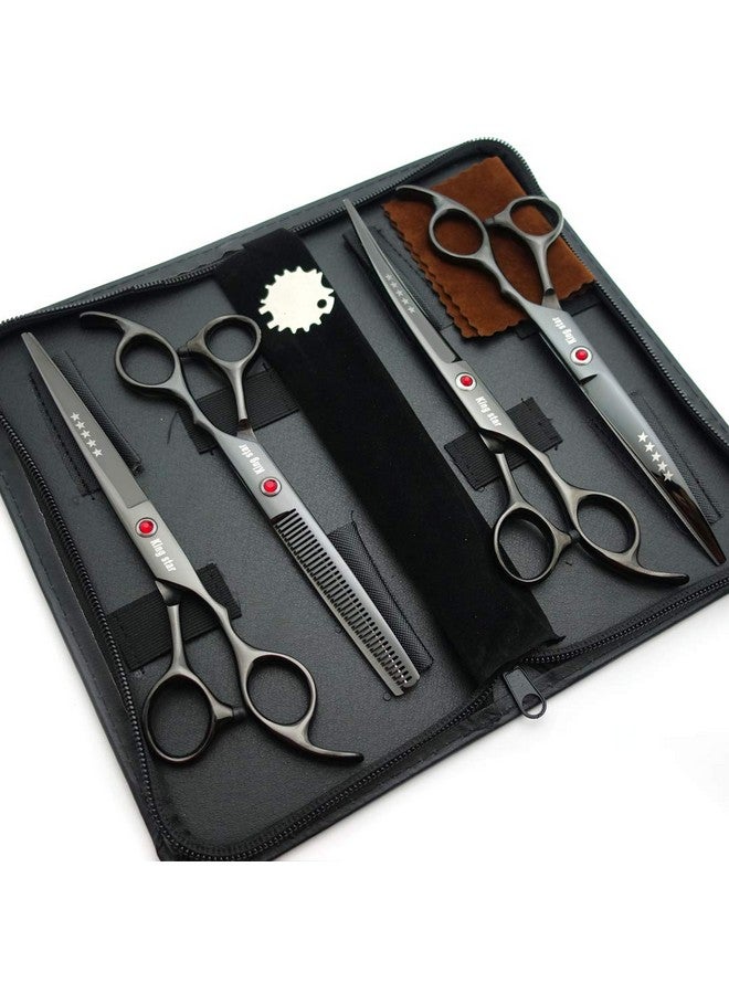 Kingstar 7.0in Titanium Black Professional Pet Grooming Scissors Set,Straight & Thinning & Curved Scissors 4pcs Set for Dog Grooming,(Black) - Image 2