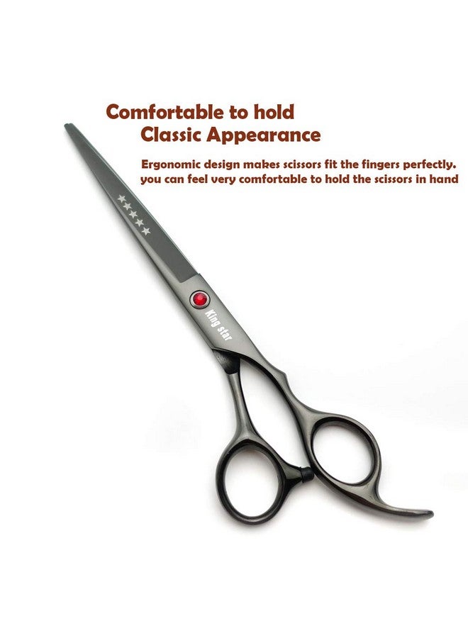 Kingstar 7.0in Titanium Black Professional Pet Grooming Scissors Set,Straight & Thinning & Curved Scissors 4pcs Set for Dog Grooming,(Black) - Image 3