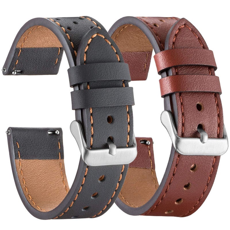 Snowoxen Galaxy Watch 3 45mm Band 2 Pack, Compatible with Samsung Watch 3 Bands 45mm, Width 22mm Quick Release Leather Straps Unisex Size(Black+Dark Brown) - Image 1