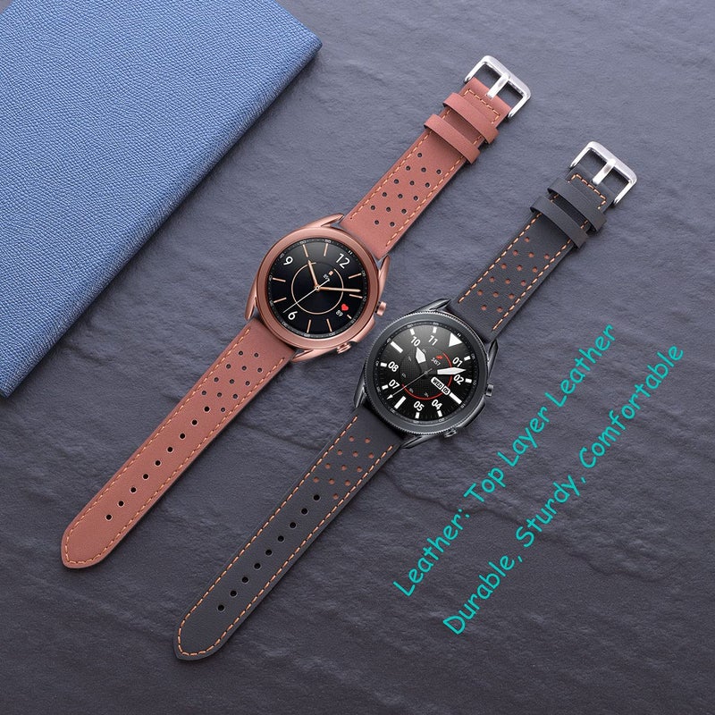 Snowoxen Galaxy Watch 3 45mm Band 2 Pack, Compatible with Samsung Watch 3 Bands 45mm, Width 22mm Quick Release Leather Straps Unisex Size(Black+Dark Brown) - Image 2