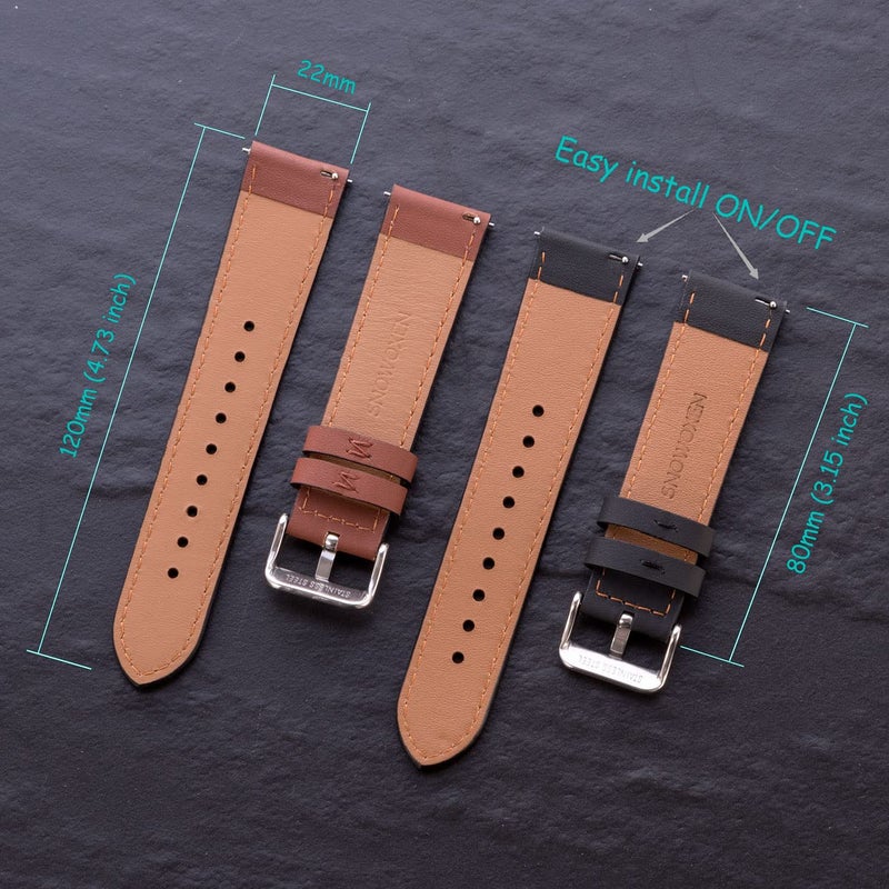 Snowoxen Galaxy Watch 3 45mm Band 2 Pack, Compatible with Samsung Watch 3 Bands 45mm, Width 22mm Quick Release Leather Straps Unisex Size(Black+Dark Brown) - Image 5