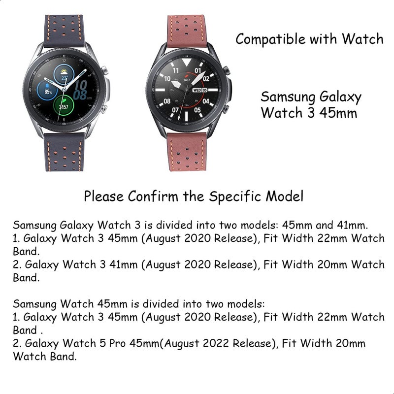 Snowoxen Galaxy Watch 3 45mm Band 2 Pack, Compatible with Samsung Watch 3 Bands 45mm, Width 22mm Quick Release Leather Straps Unisex Size(Black+Dark Brown) - Image 3