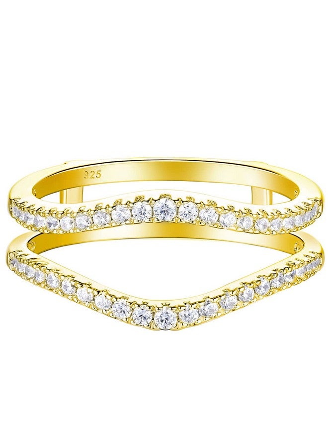 Newshe Jewellery Newshe Cubic Zirconia Curved Wedding Bands For Women Ring Enhancer Guard For Engagement Rings 925 Sterling Yellow Gold Silver Size 7.5 - Image 1